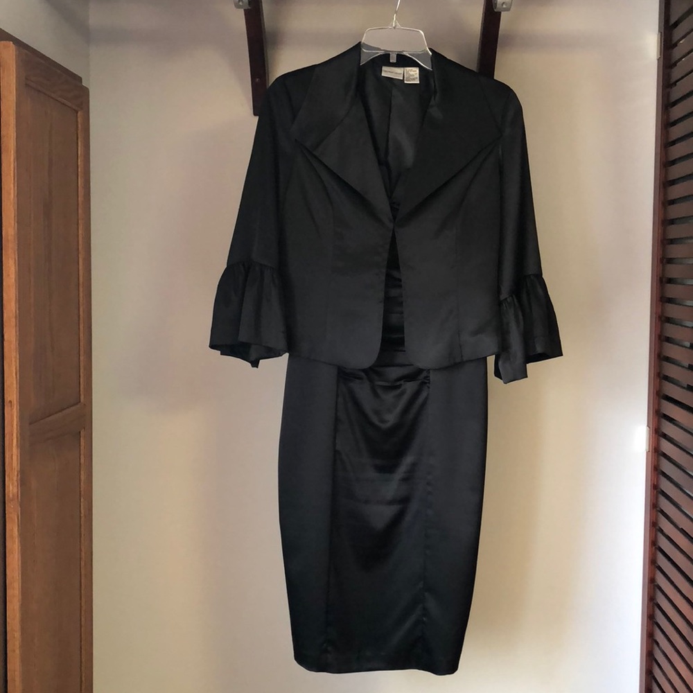 Black satin 2 piece. Dress & Jacket. Size 8